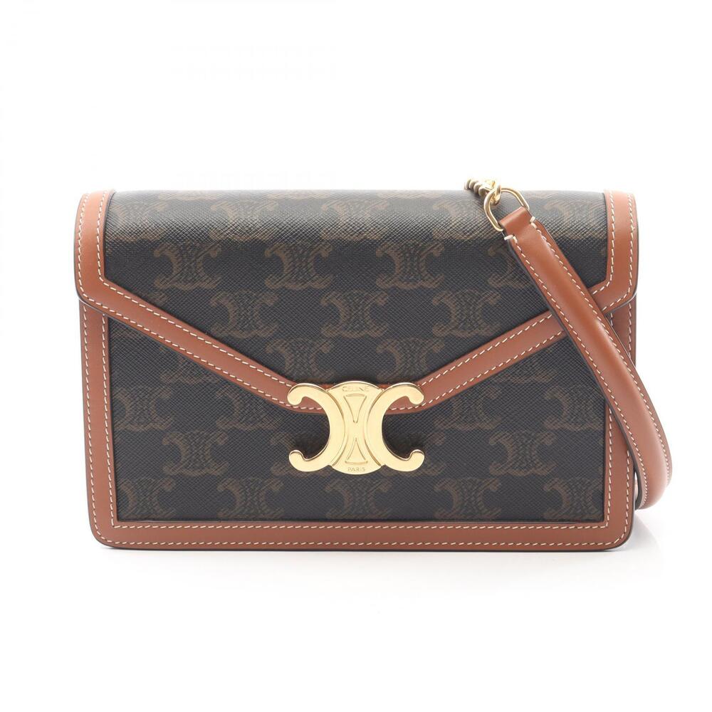 Celine Triomphe Shoulder Bag Canvas Leather Black Brown